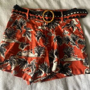 Tropical Print Women Shorts with Belt